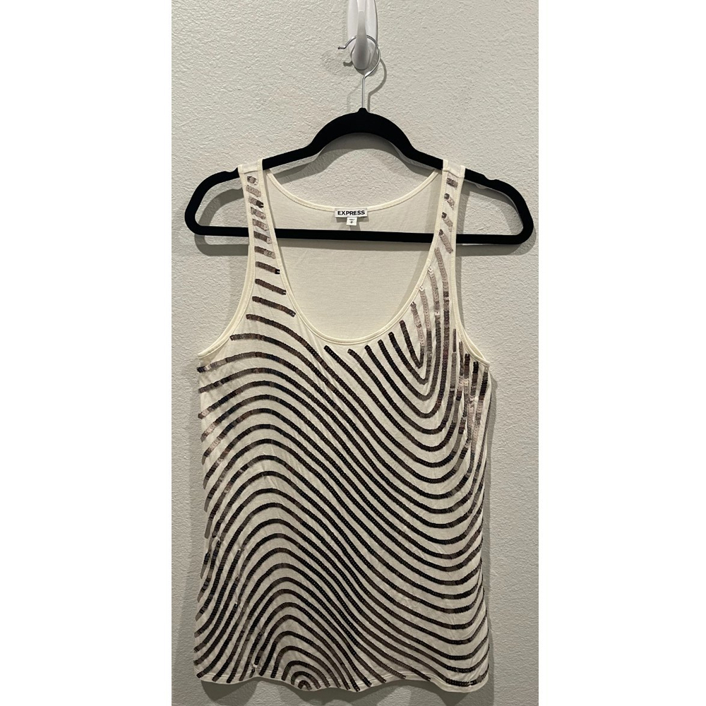 EXPRESS Beige Sequin Sleeveless Tank Blouse